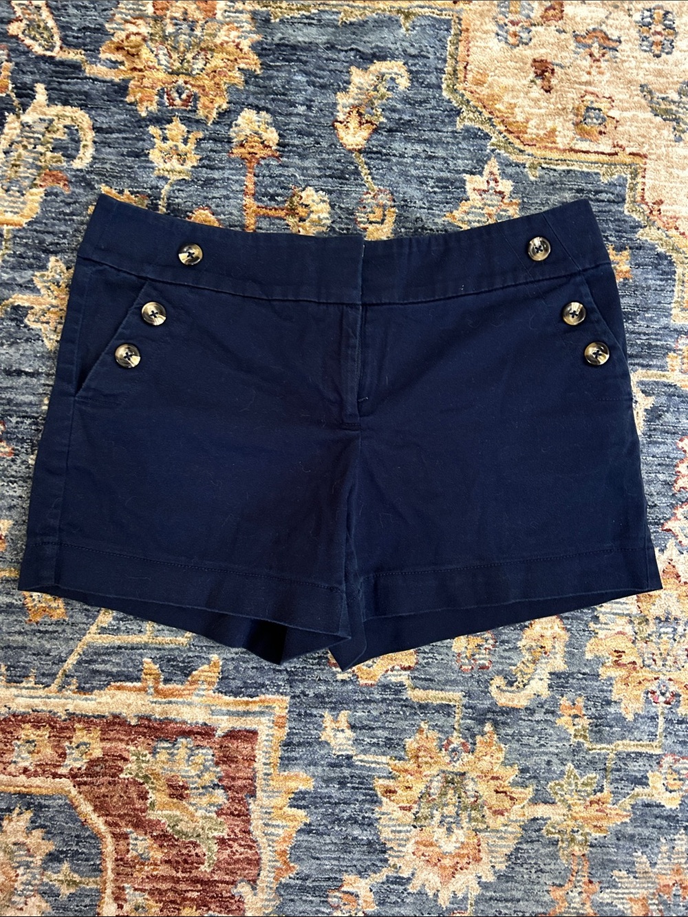 White House Black Market Navy Button-Accent Bermuda Shorts
